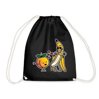 Peach banana funny couple sex valentines day - Drawstring Bag - black - Front