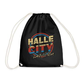 Halle Saale Germany City Font 80s Style - Drawstring Bag - black - Front
