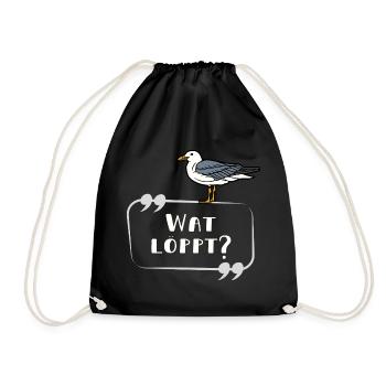 Wat löppt Möwe norddeutsch Schriftzug lustig - Turnbeutel - Schwarz - Vorne