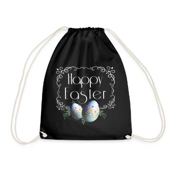 Happy Easter lettering with Easter eggs - Drawstring Bag - black - Front