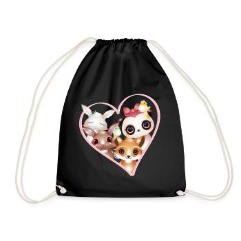 Portrait de famille d’animaux mignon dans le cadre du cœur - Sac de sport léger - noir - Devant