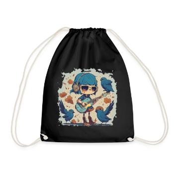 Fille avec guitare en automne - Sac de sport léger - noir - Devant