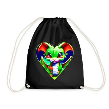 Mignon dragon fantaisiste vert en forme de cœur - Sac de sport léger - noir - Devant
