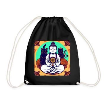 Symbol Buddha with cats - Drawstring Bag - black - Front