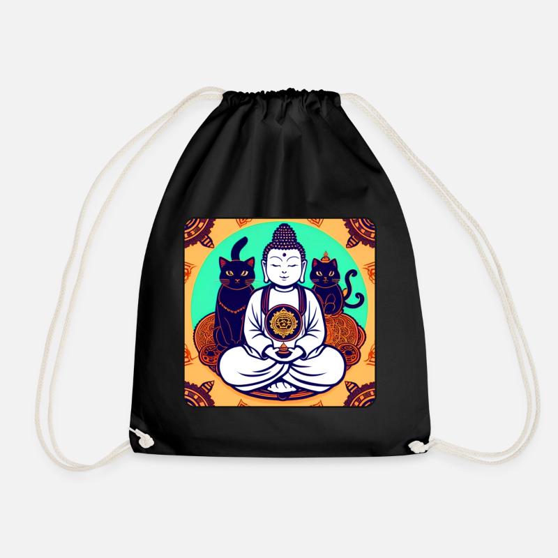 Symbol Buddha mit Katzen - Turnbeutel - Schwarz