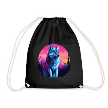 Wolf Wolfskopf Wölfe Wolfsrudel Natur Neon Bunt - Turnbeutel - Schwarz - Vorne