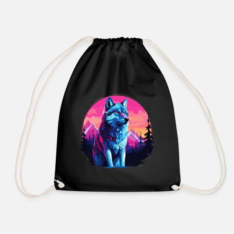 Wolf Wolfskopf Wölfe Wolfsrudel Natur Neon Bunt - Turnbeutel - Schwarz