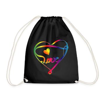 buntes Band in Herz Form und Regenbogen Farben - Turnbeutel - Schwarz - Vorne