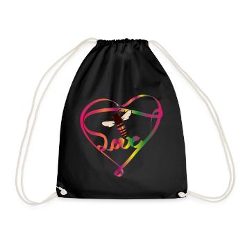 stylized bee with colorful ribbon and a lot of love - Drawstring Bag - black - Front