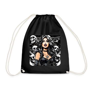 Coole Heavy Metal Frau mit Totenköpfen Gothic - Turnbeutel - Schwarz - Vorne