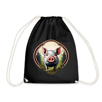 Lucky Pig - Drawstring Bag - black - Front