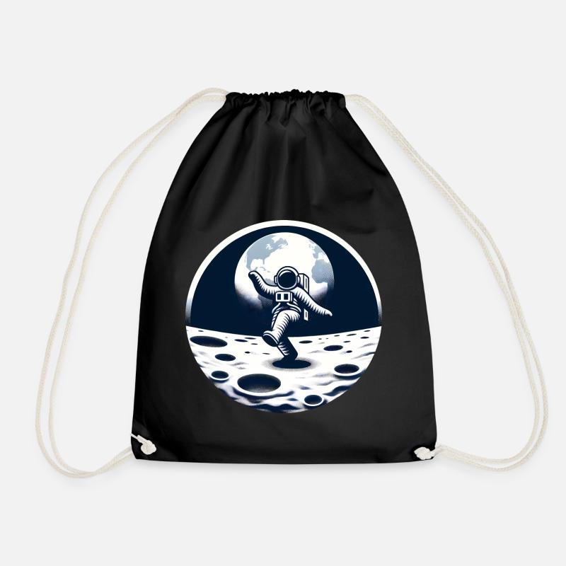 Dancing astronaut on the moon - Drawstring Bag - black