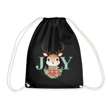 cute deer with sweater and christmas wreath - Drawstring Bag - black - Front