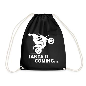 Santa Motorcycle Biker Symbol Wheelie Christmas - Drawstring Bag - black - Front