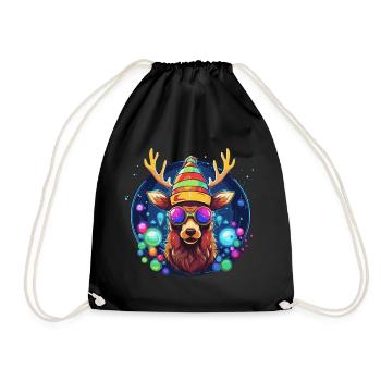 Renne avec boules de Noël et chapeau - Sac de sport léger - noir - Devant