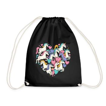 Unicorn Unicorns Heart Heart Shape Love Colorful Cute - Drawstring Bag - black - Front