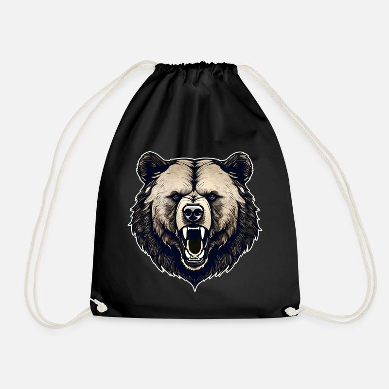 Proud roaring bear in retro style - Drawstring Bag - black