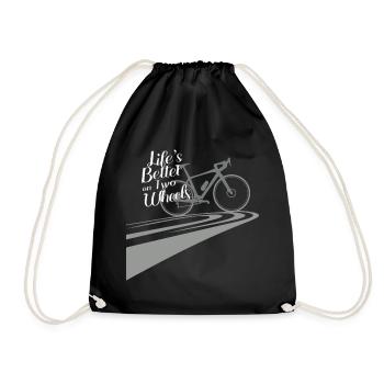 Lifes better on two wheels - lines and gravel bike - Drawstring Bag - black - Front
