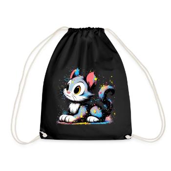 Cat - Drawstring Bag - black - Front
