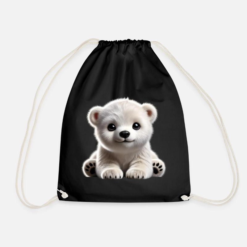 Cute polar bear cub design - Drawstring Bag - black