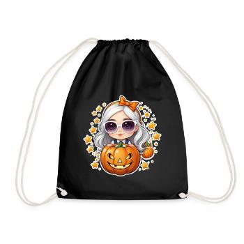 Girl on Halloween with pumpkin and star - Drawstring Bag - black - Front