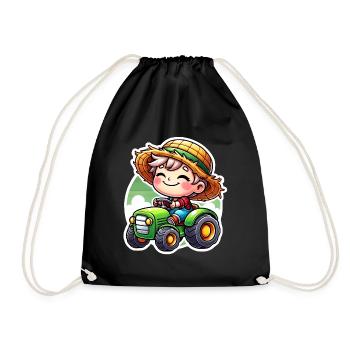 Little straw hat boy driving green tractor - Drawstring Bag - black - Front