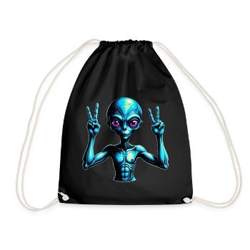 Futuristic Alien Peace Sign Illustration - Drawstring Bag - black - Front