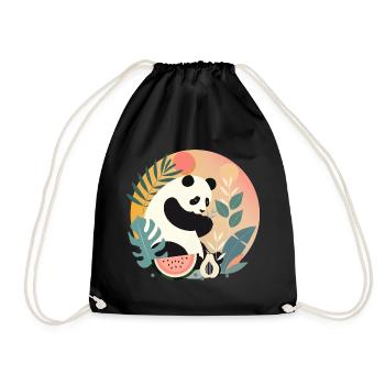 Panda with exotic plants and fruits - Drawstring Bag - black - Front