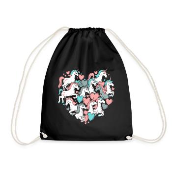 Unicorn Unicorns Heart Heart Shape Love Colorful Cute - Drawstring Bag - black - Front