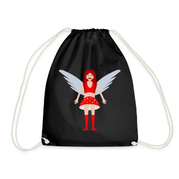 Fly Agaric Mushroom Fairy Fantasy Art - Drawstring Bag - black - Front