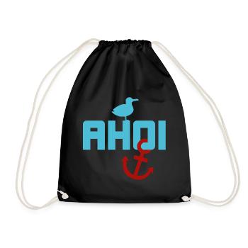 Ahoy Seagull Anchor Holiday Sea North Sea Summer Beach - Drawstring Bag - black - Front