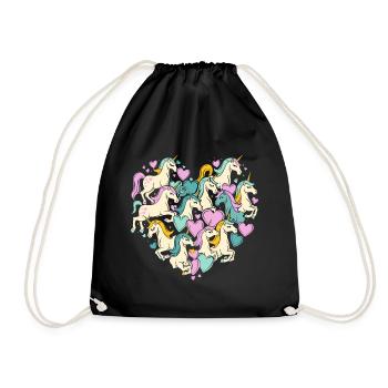 Unicorn Unicorns Heart Heart Shape Love Colorful Cute - Drawstring Bag - black - Front