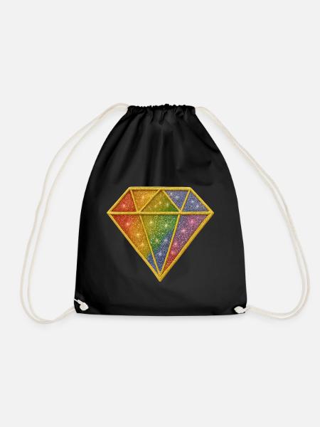 Regenbogen-Glitzer-Diamant-Aufnäher - Turnbeutel - Schwarz