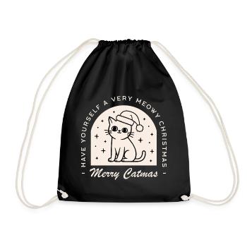 Cat lovers funny merry Christmas wishes pun - Drawstring Bag - black - Front