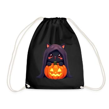 Chat d’Halloween avec citrouille d’Halloween - Sac de sport léger - noir - Devant