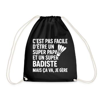 Badminton – Super Dad Badminon - Drawstring Bag - black - Front
