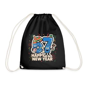 67 Six Seven 6-7 Silvester 2026 Lustig Geschenk - Turnbeutel - Schwarz - Vorne