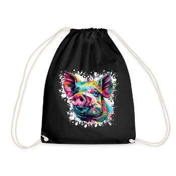 Pop Art Pig Head Color Explosion - Drawstring Bag - black - Front
