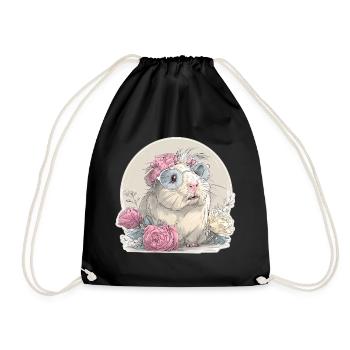 Guinea pig with flowers and glasses - Drawstring Bag - black - Front