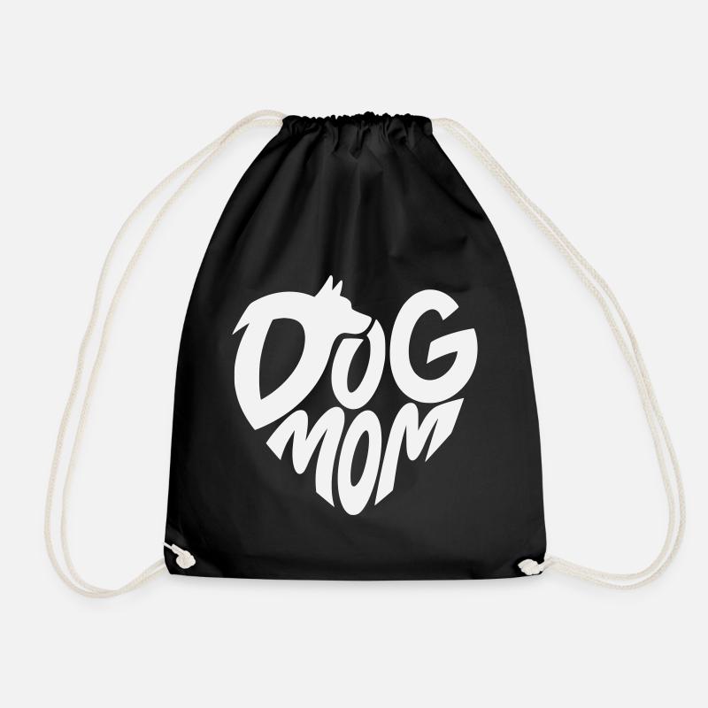 Dog Mom Heart Design with Dog Motif - Drawstring Bag - black
