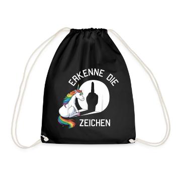 erkenne die Zeischen lustiges Einhorn - Turnbeutel - Schwarz - Vorne