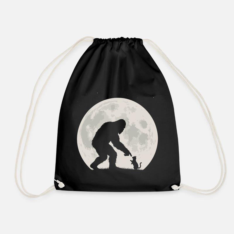 Bigfoot, Cat, Moon, Full Moon, Kitten - Drawstring Bag - black