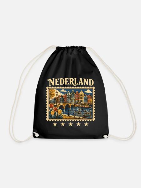 Amsterdam Grachten Reisemarke - Turnbeutel - Schwarz