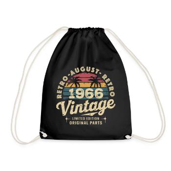 August 1966 Retro Vintage Birthday Palm Trees - Drawstring Bag - black - Front