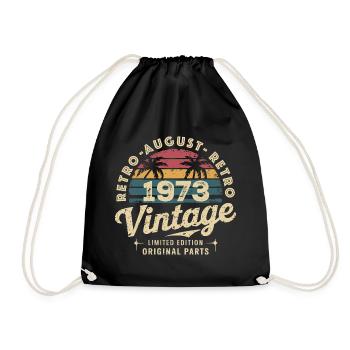 Vintage August 1973 Birthday August 1973 Mountain - Drawstring Bag - black - Front
