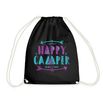 Camping Shirts - Happy Camper - Turnbeutel - Schwarz - Vorne