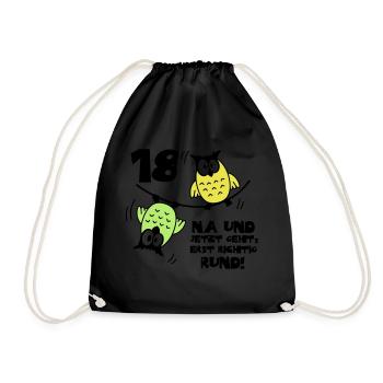 18 birthday, owls on the rope, round - Drawstring Bag - black - Front