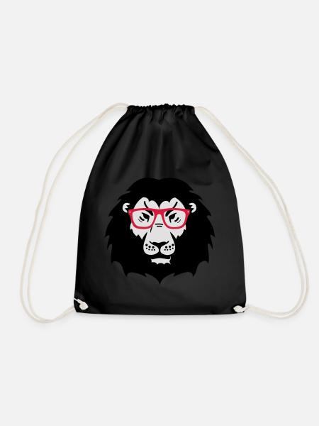 lion glasses nerd - Drawstring Bag - black