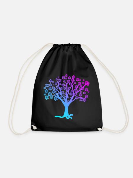 Baum mit Blüten türkis lila pink - Turnbeutel - Schwarz