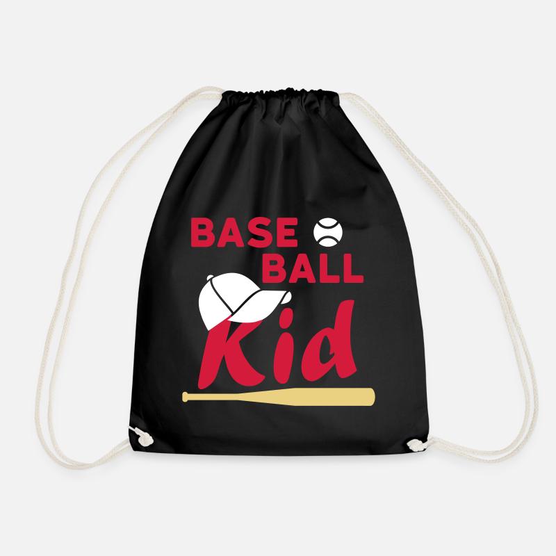 Baseball kid (game ball, cap, baseball bat) - Drawstring Bag - black